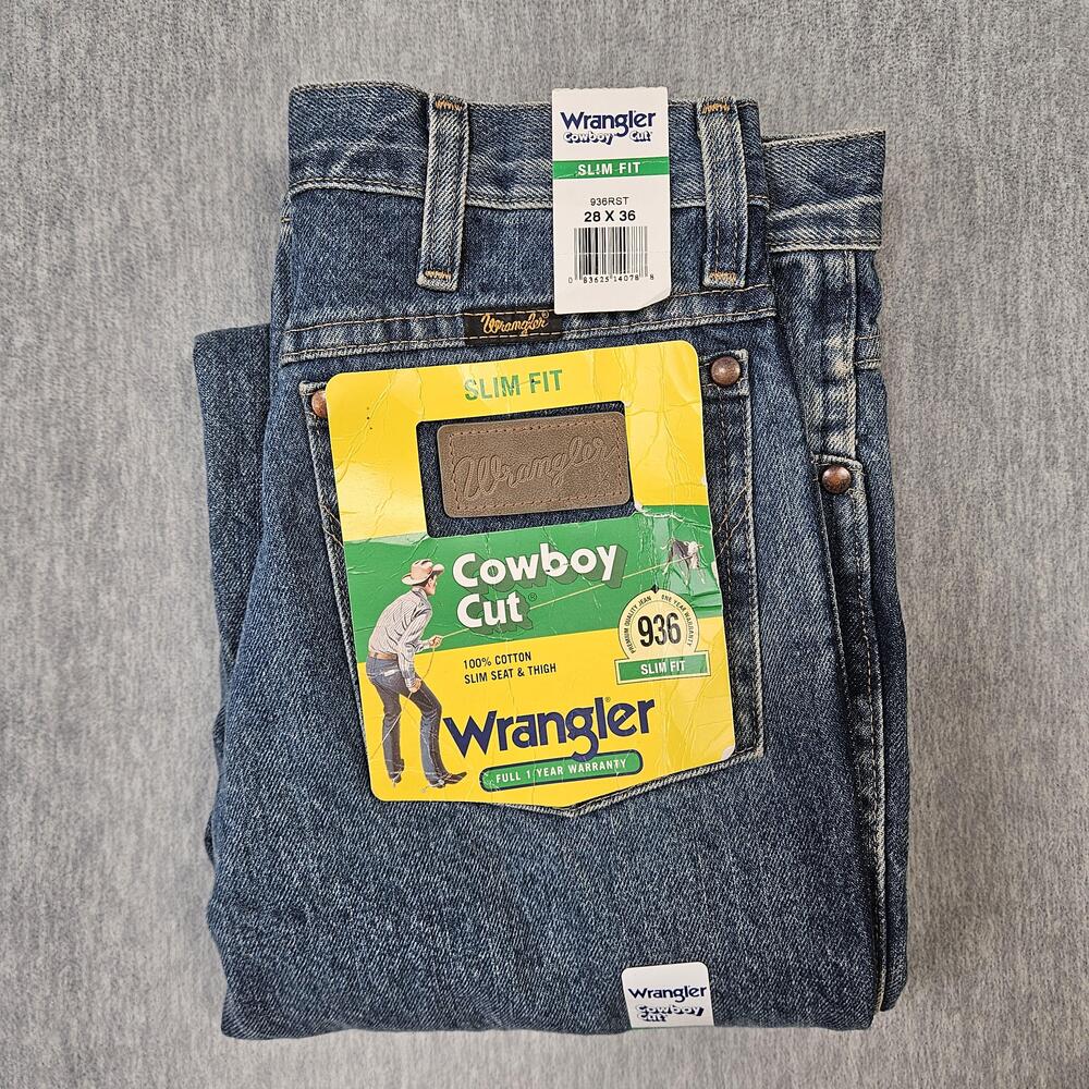 Wrangler Jeans Mens 28x36 Blue Slim Fit Cowboy Cut 936RST Medium Wash